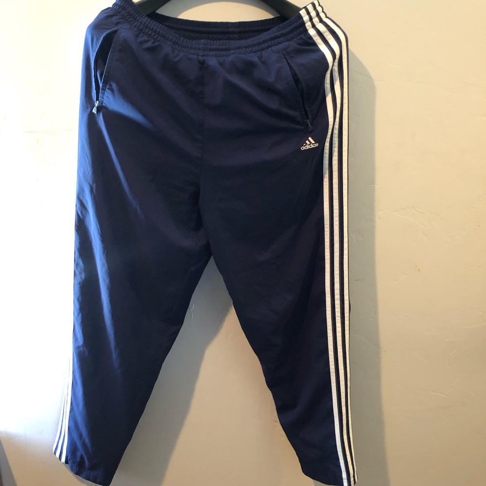 Men’s blue/white adidas track pants sz m